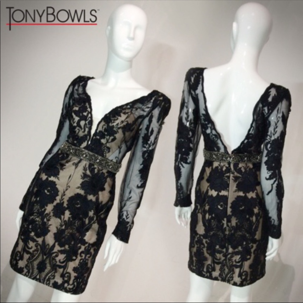 Tony Bowls Long sleeve cocktail dress black/nude
